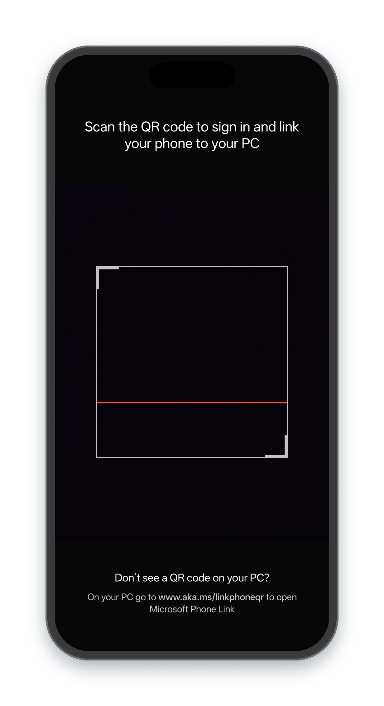 phone — Link to Windows scanner with the white square and red scan line