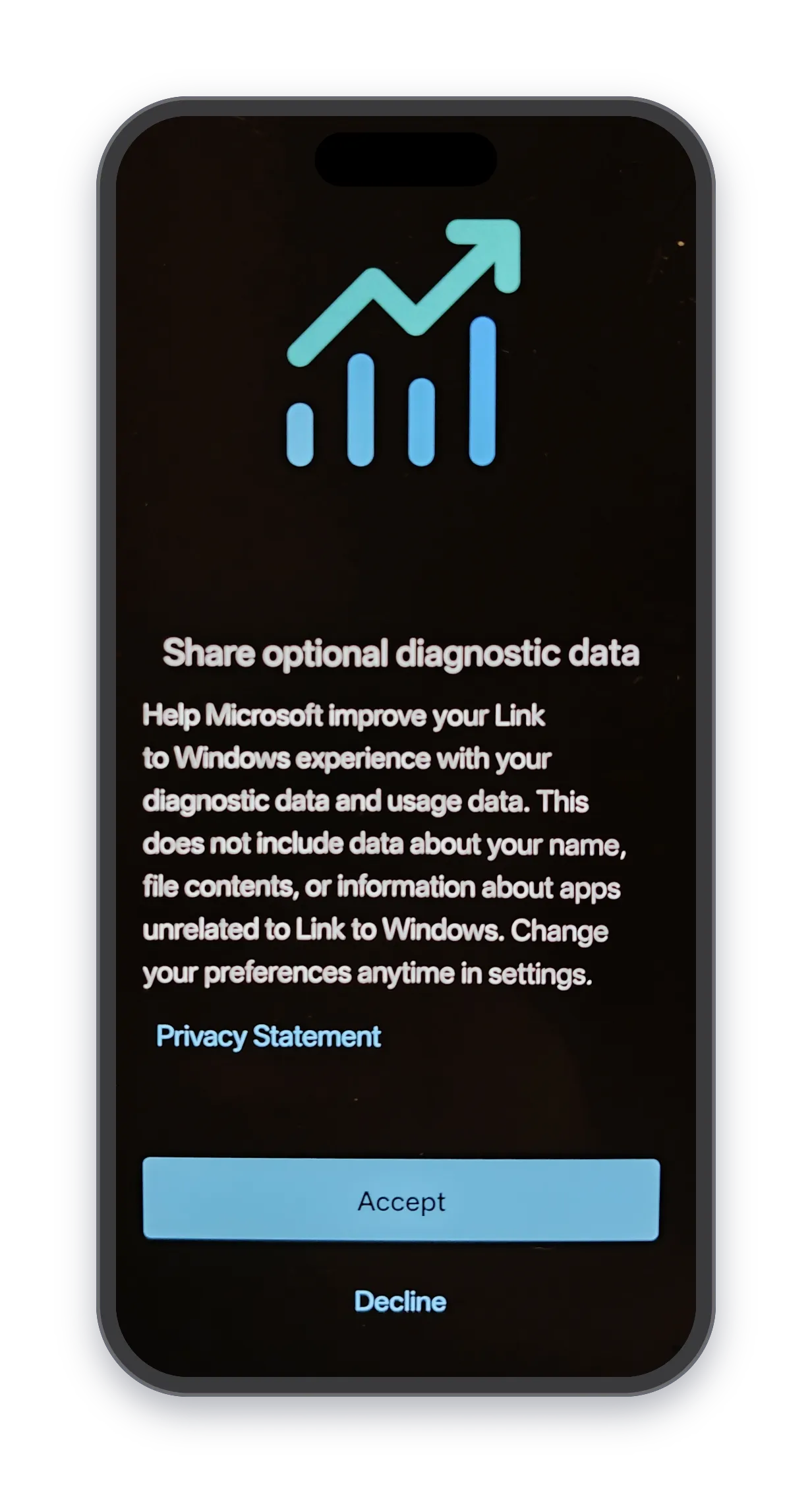 phone — "Share optional diagnostic data."