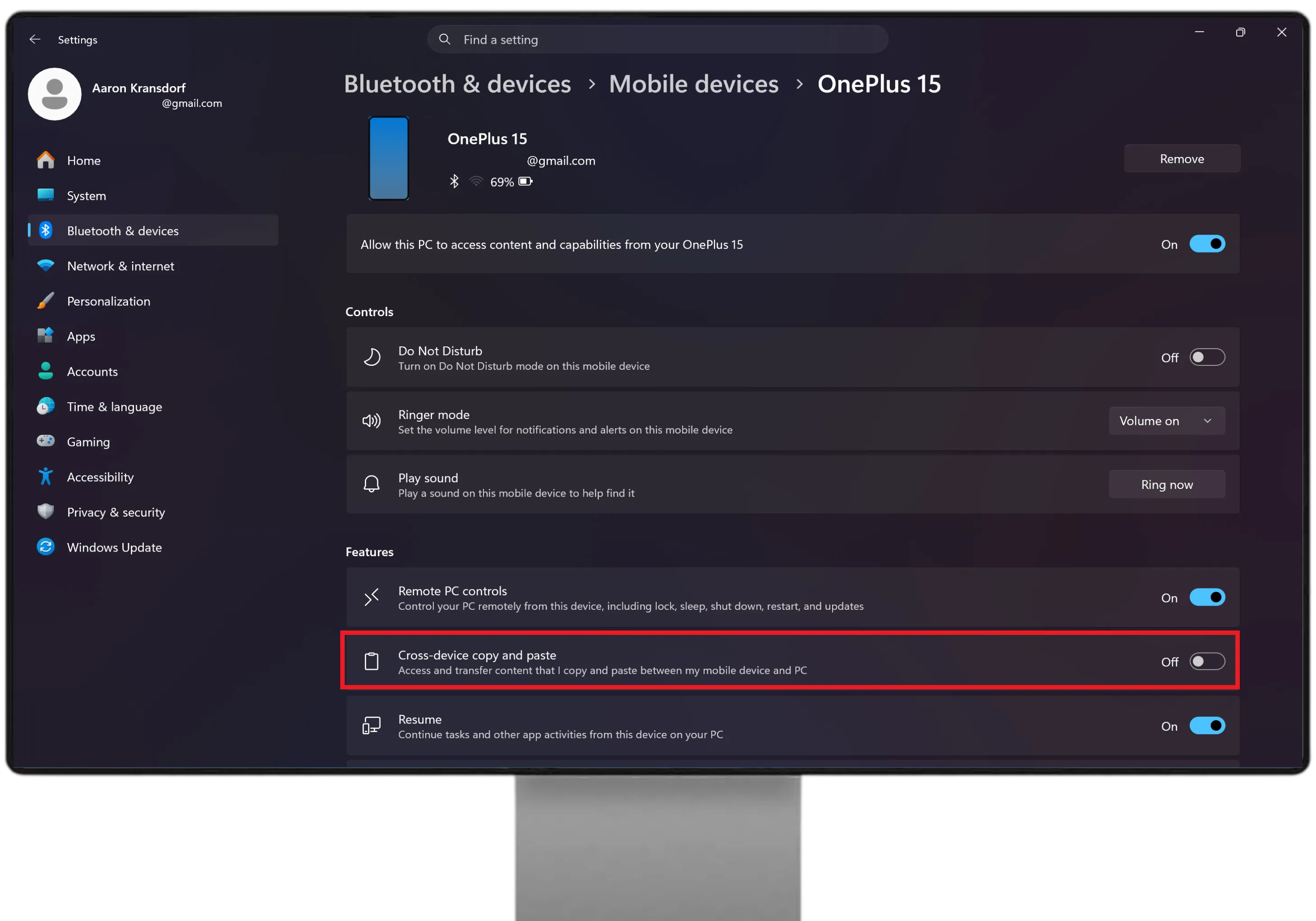 PC — open the setting