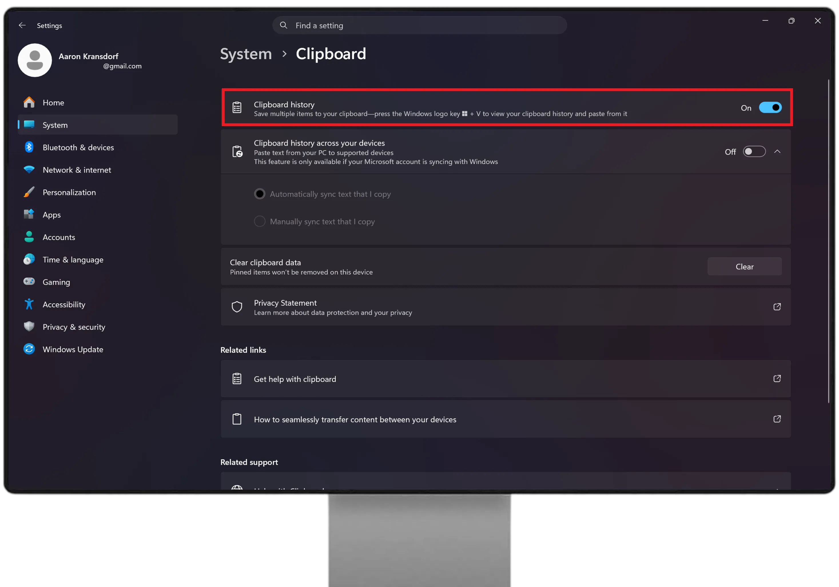 PC — check Windows' own clipboard sync too